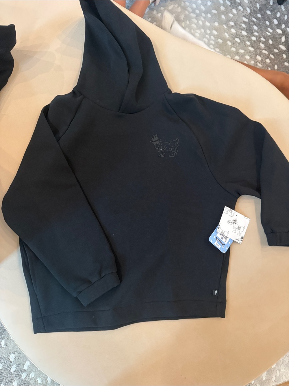 Kids Black Hoodie with Subtle Embroidered Goat